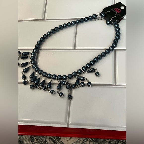 Paparazzi | Slate Blue Beaded Necklace with Fringe Design & Earrings - Picture 5 of 15